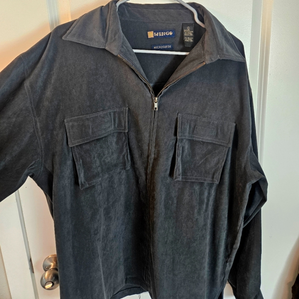 Men's Gray Zip Up Jacket Collared Pocket Size Large Mirosuede